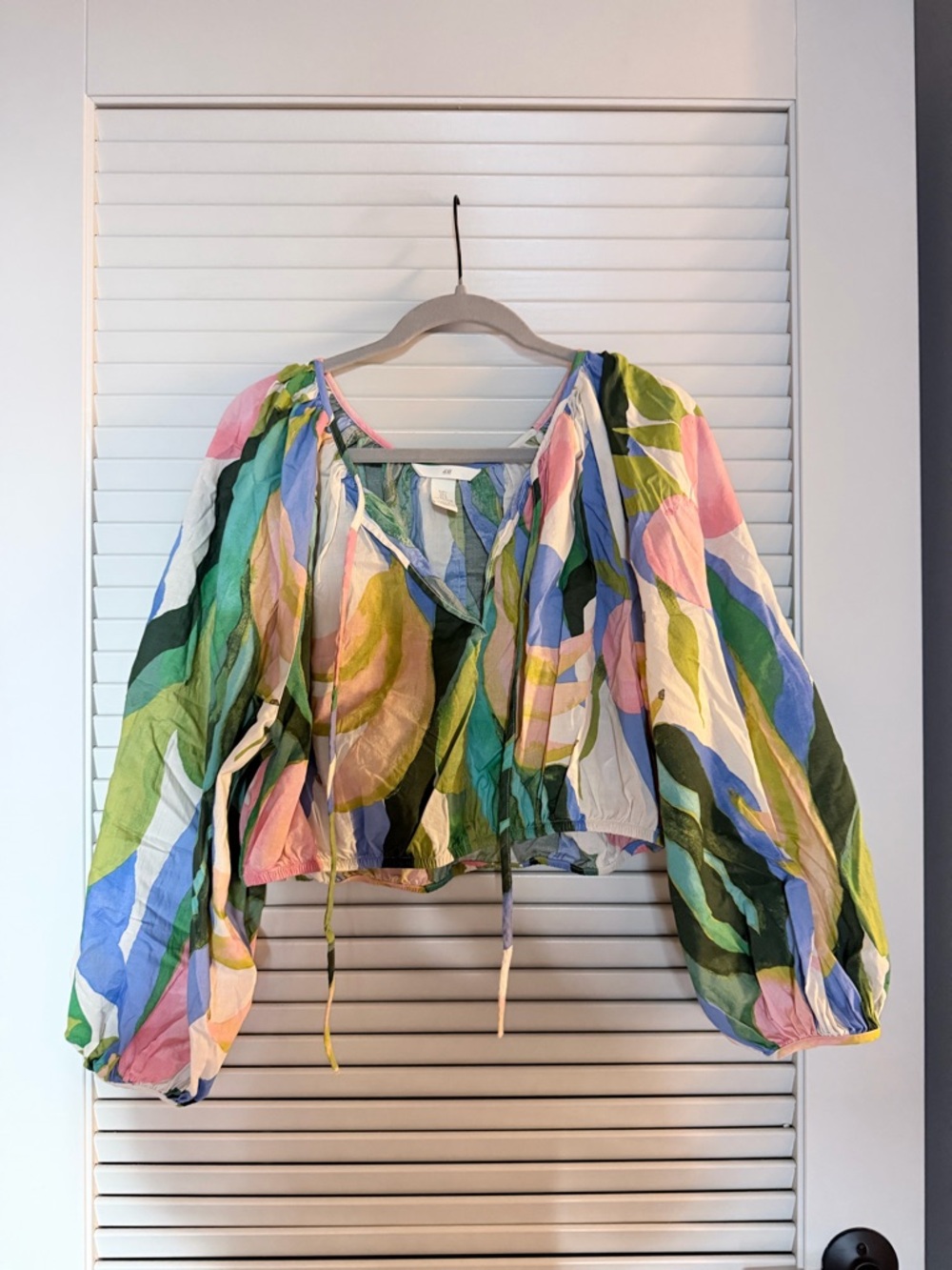 H&M Multicolor Abstract Print Balloon-Sleeve Blouse